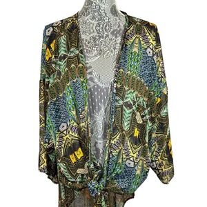 FAB’RIK Sheer Open Kimono Floral Print Duster Short Sleeve Size Medium